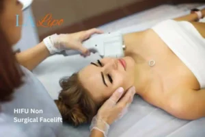 Woman having Hi-Fu to reduce wrinkles Tolworth.