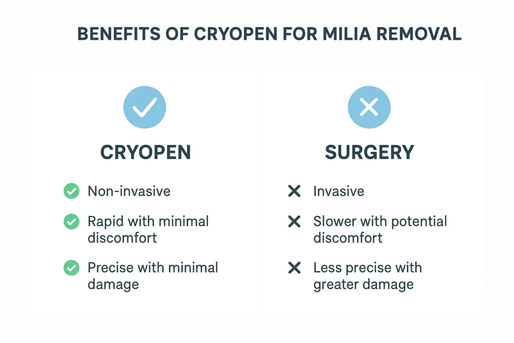 Benefits of cryopen for milia removal Tolworth compared to surgical treatments.