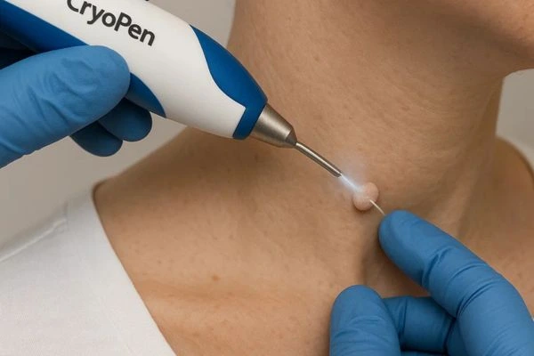 Person receiving cryotherapy Tolworth for skin tag removal