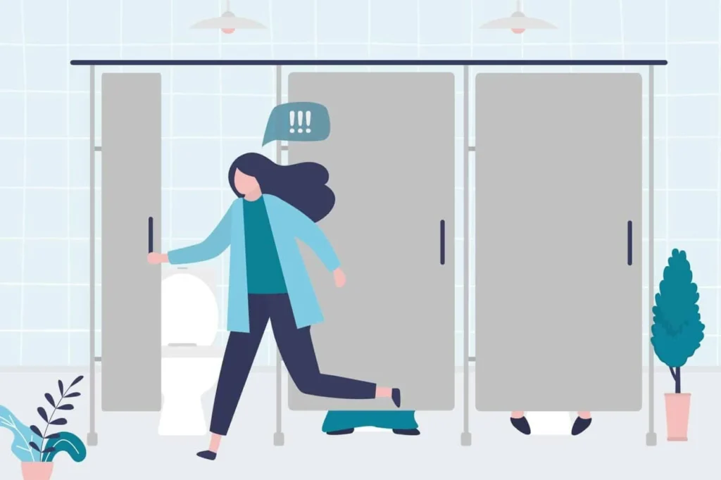 graphic of Urine incontinence Tolworth woman running to the toilet.