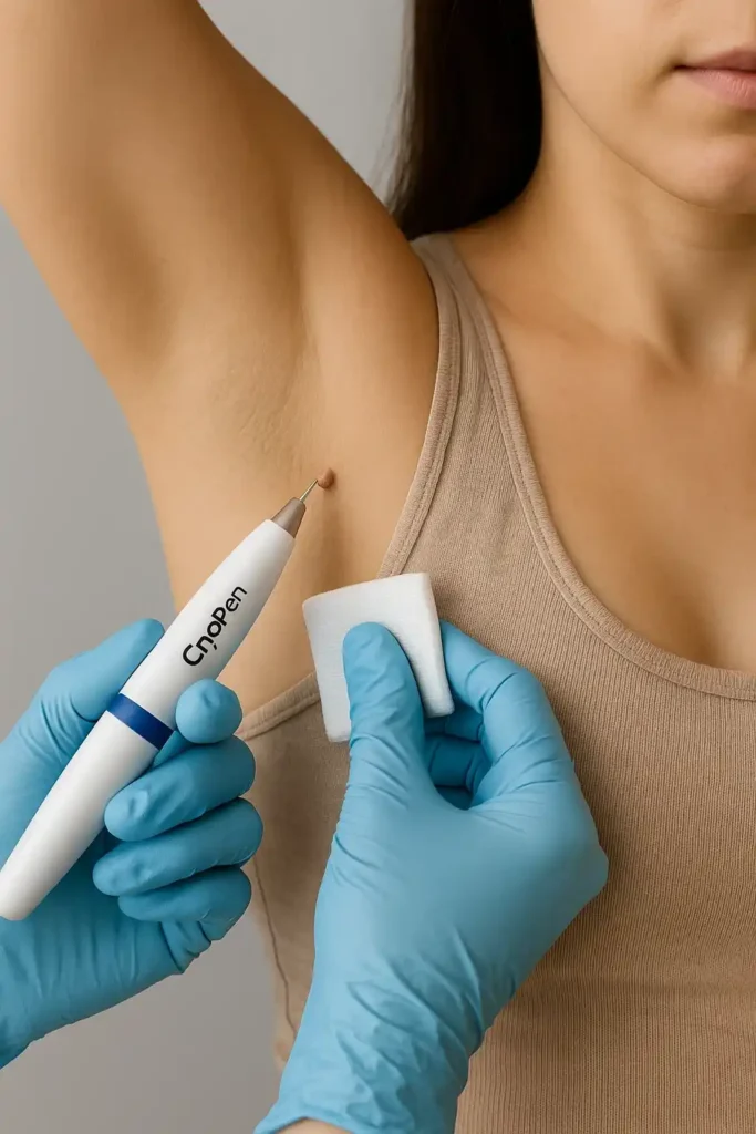 woman having cryopen to remove underarm skin tags Tolworth