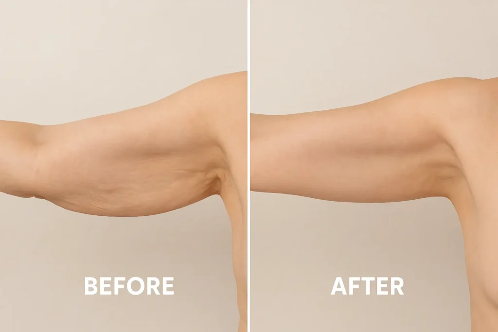 Picture of LA LIPO Tolworth before and after results of skin tightening treatment on the upper arms.